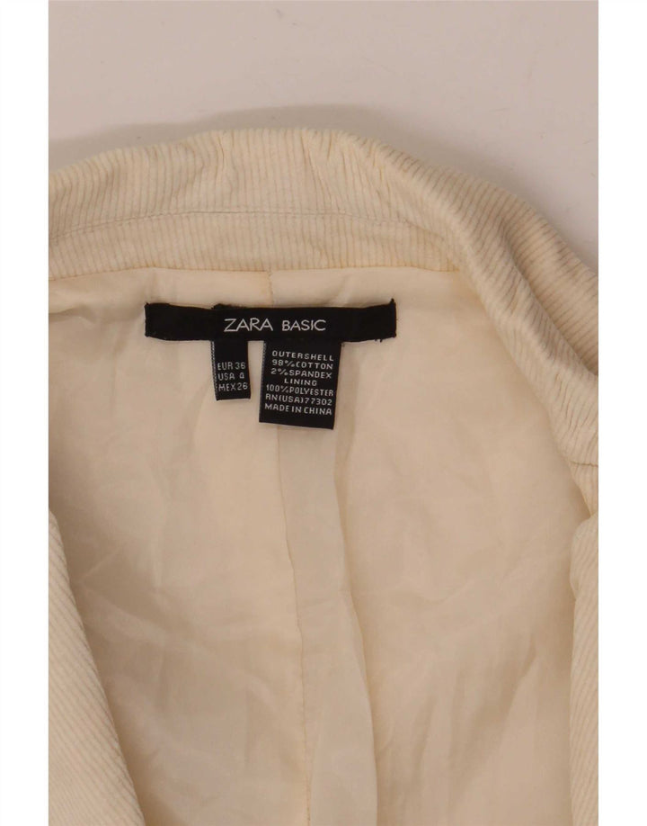 Jachetă pentru femei Zara cu 2 nasturi din velur EU 36 XS Bumbac alb