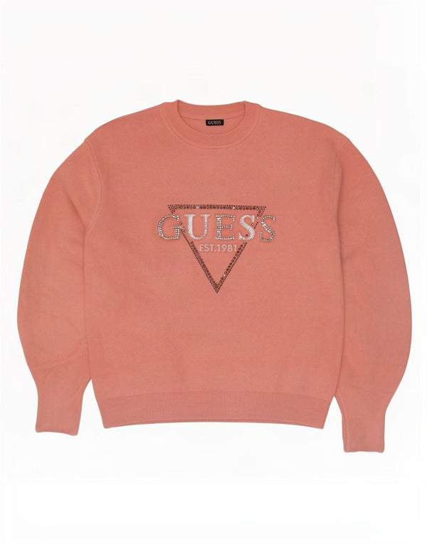 Pulover Guess pentru femei, cu croiala lejeră, cu decolteu rotund, roz, UK 6 XS