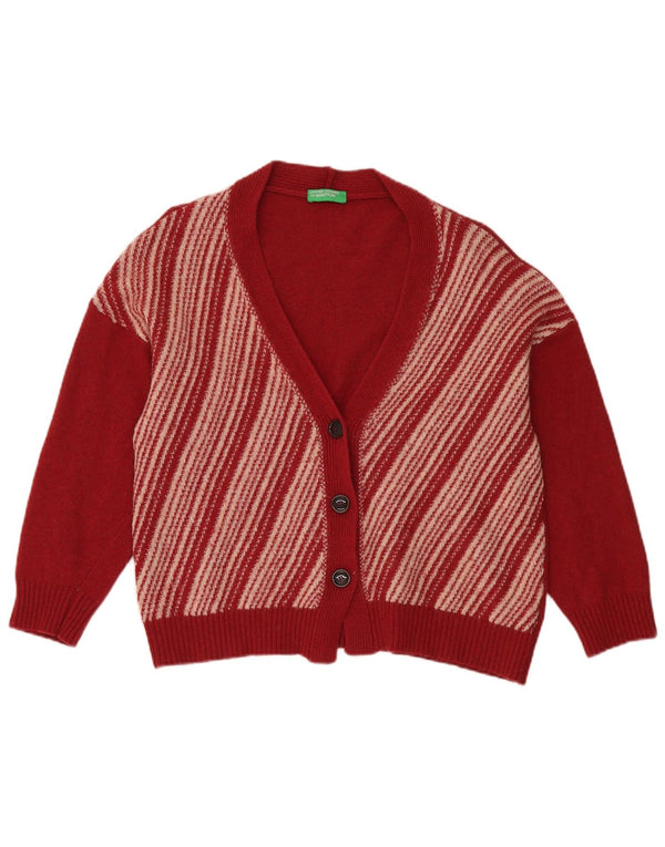 Pulover cardigan supradimensionat pentru femei Benetton UK 14 Lână cu dungi roșii medii