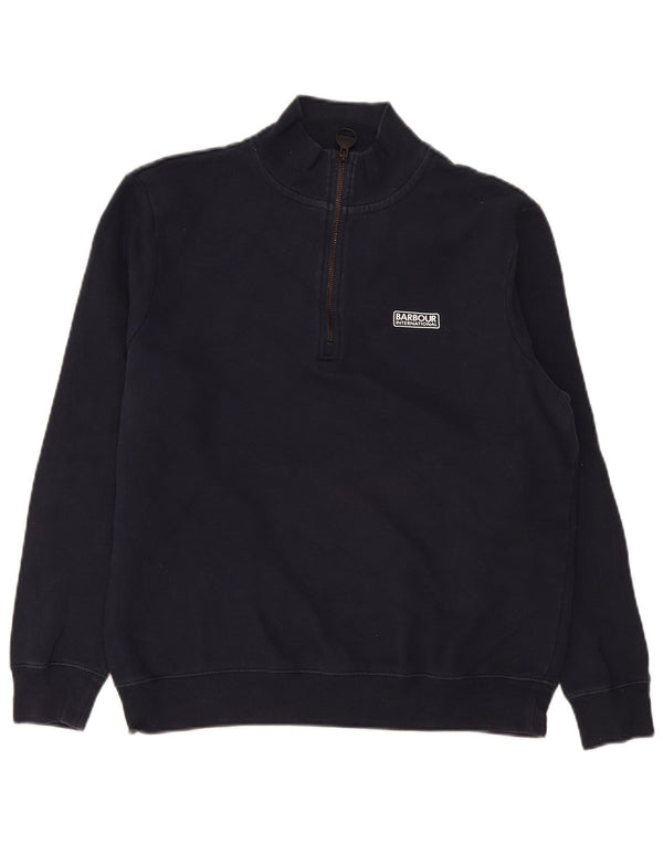 Pulover pentru femei Barbour, cu fermoar, cu gât, UK 16, mare, albastru, bumbac