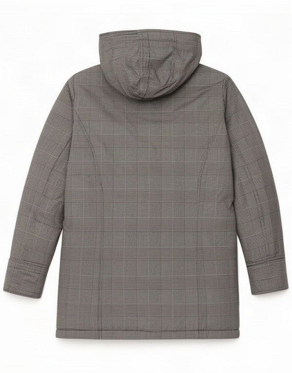 Woolrich Mens Hooded Parka Jacket UK 14 Medium Black Houndstooth Bumbac