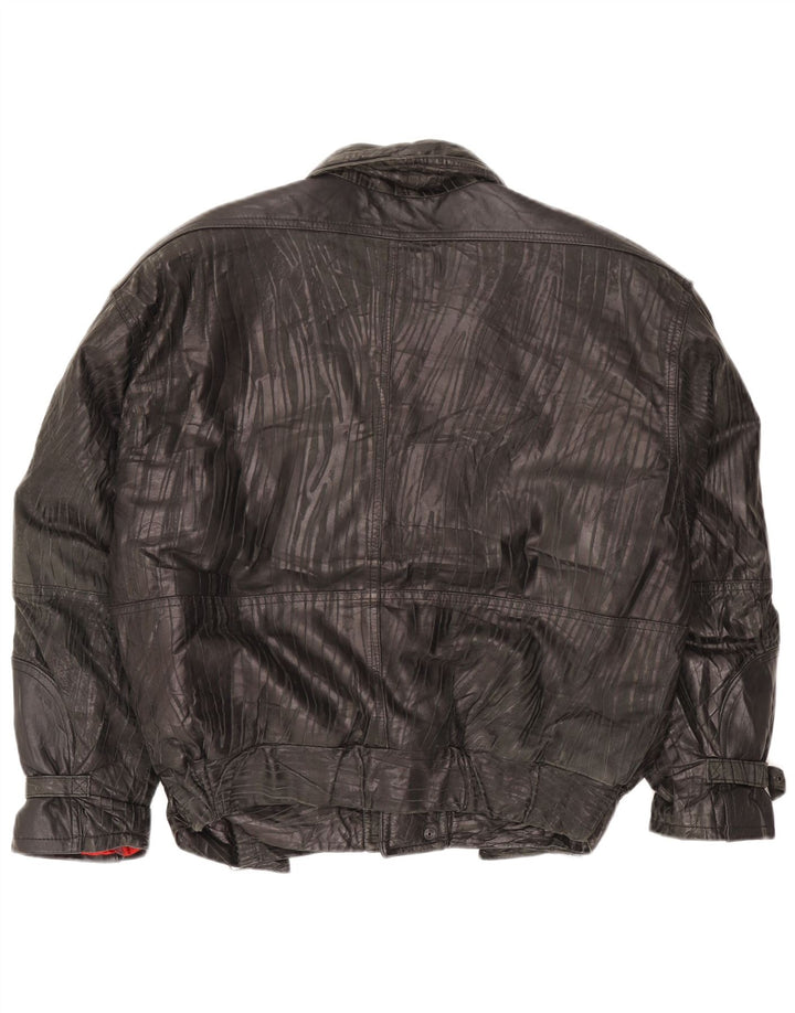 Jachetă Bomber din piele vintage pentru femei IT 54 3XL cu dungi negre