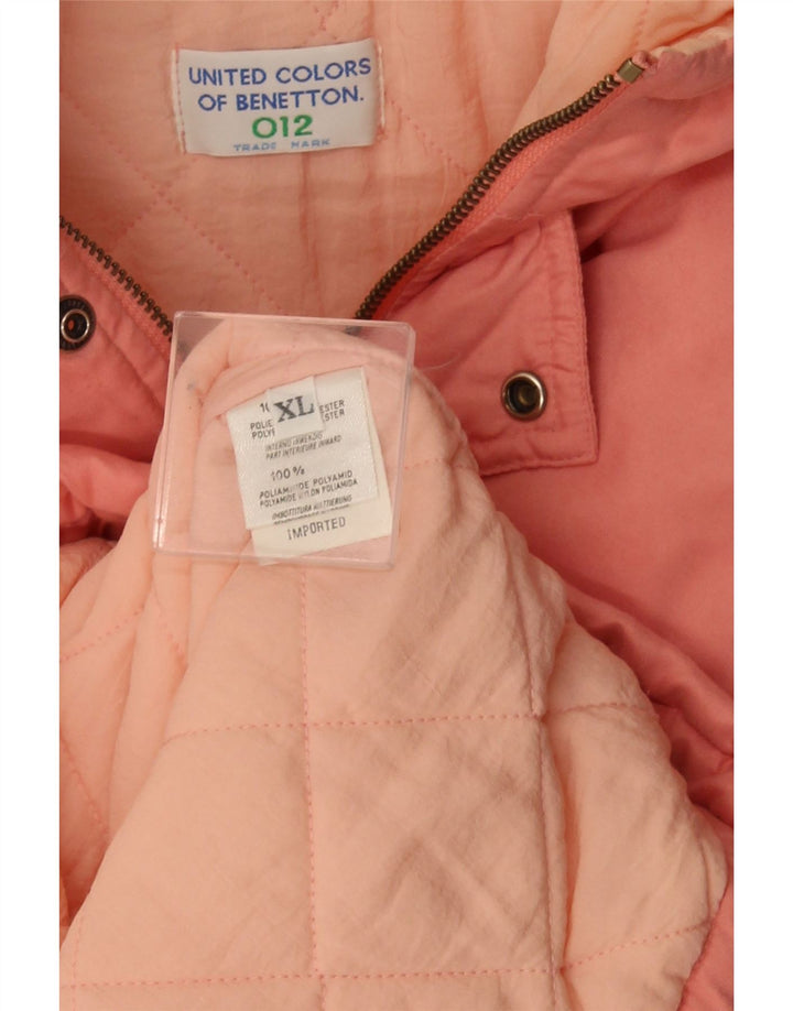 Jachetă căptușită cu glugă Benetton pentru femei UK 18 XL roz poliester