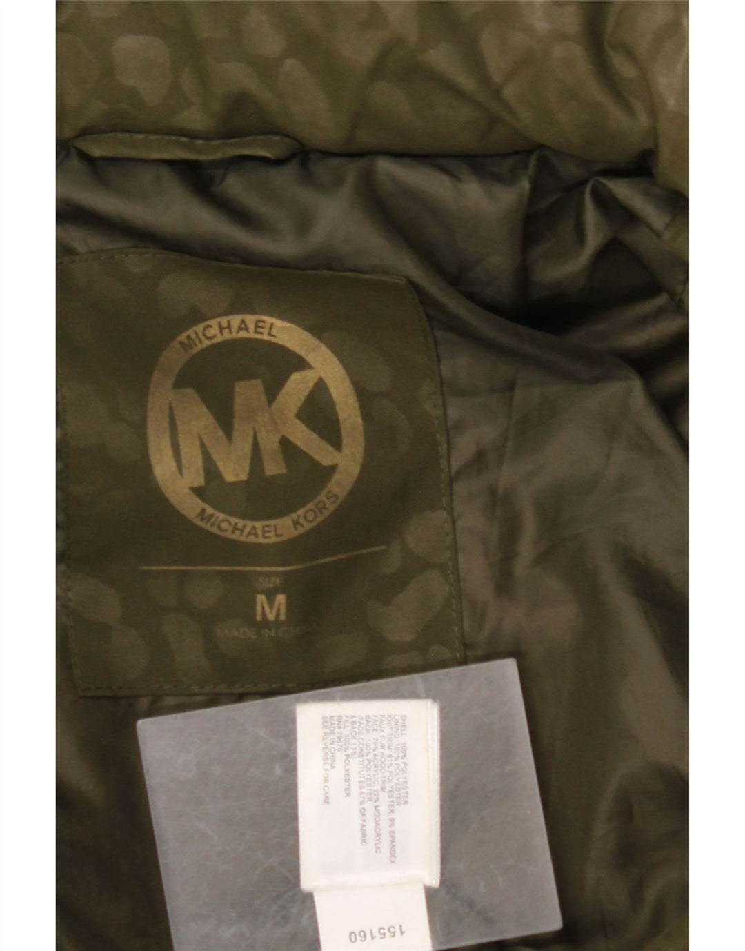 Palton căptușit cu glugă pentru femei MICHAEL KORS UK 14 Medium Kaki Animal Print