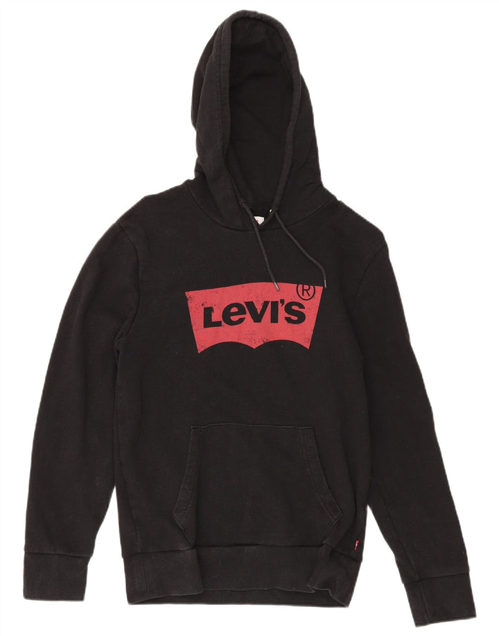 LEVI'S Mens Graphic Hoodie Jumper Small Black Cotton Classic