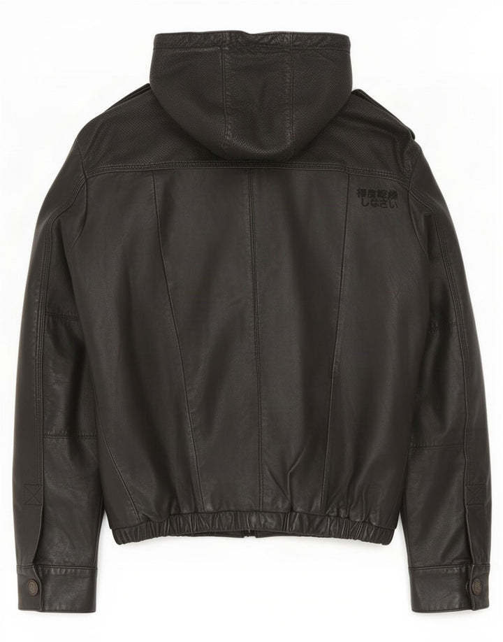 Jachetă militară din piele cu glugă Superdry pentru bărbați UK 38 Medium Black