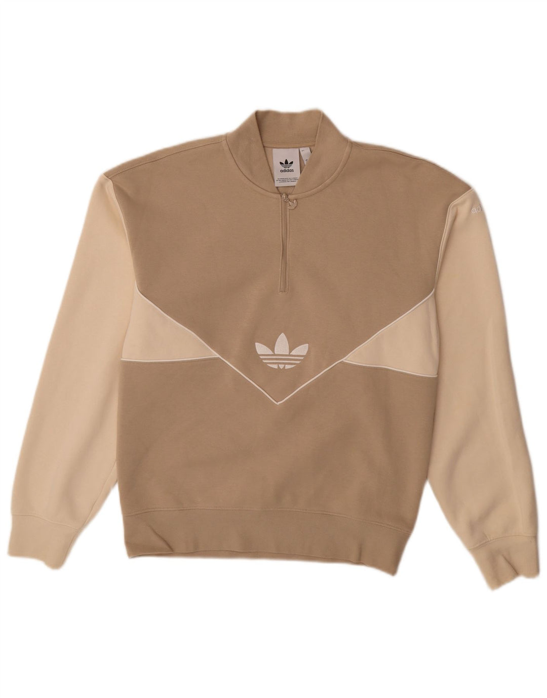 Pulover pentru bărbați ADIDAS, cu grafic, cu fermoar, cu gât, XS, bej, bumbac color bloc