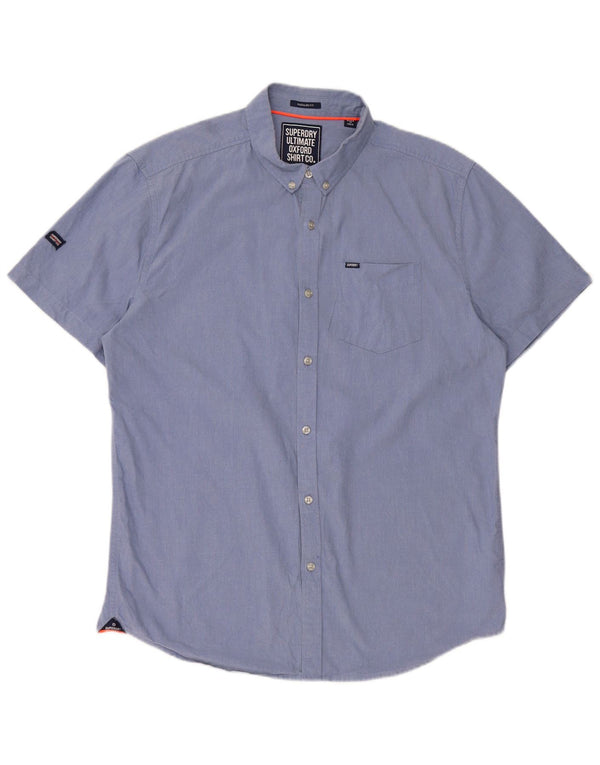 Cămașă Superdry pentru femei cu mânecă scurtă, cu ajustare normală, XL, bumbac, albastru