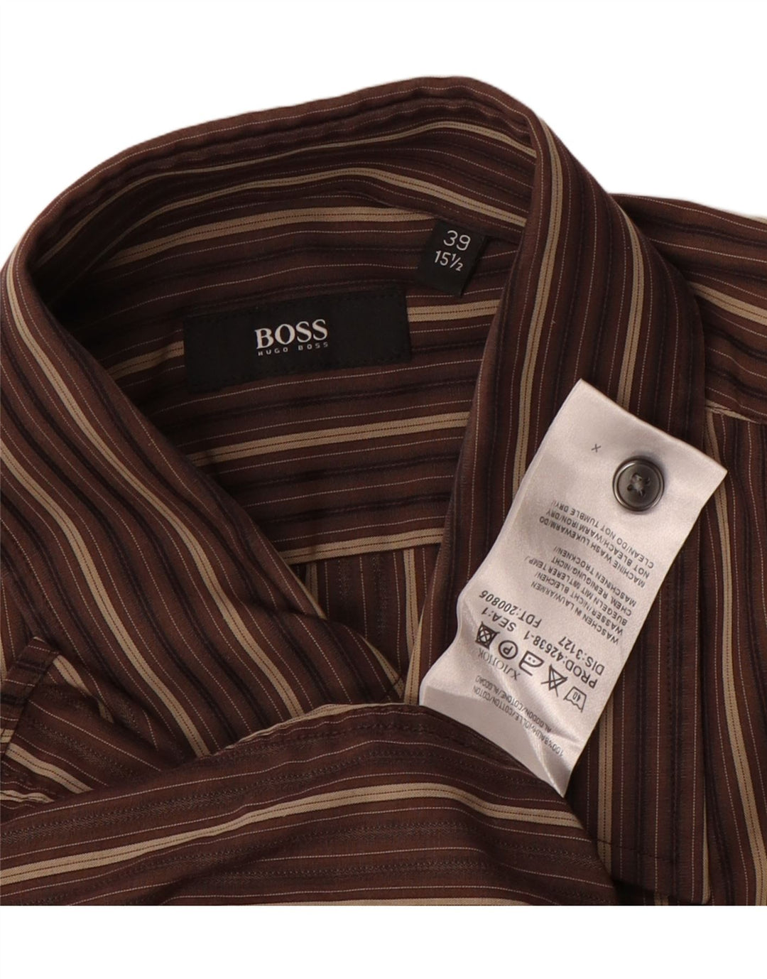 Cămașă pentru bărbați Hugo Boss Mărimea 39 15/2 Bumbac cu dungi maro mediu