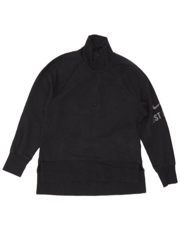 Pulover pentru femei Nike Dri Fit Graphic, cu fermoar și gât, UK 6 XS, bumbac negru