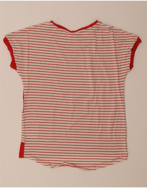 Ellesse Womens T-Shirt Top UK 14 Medium Red Striped Viscose