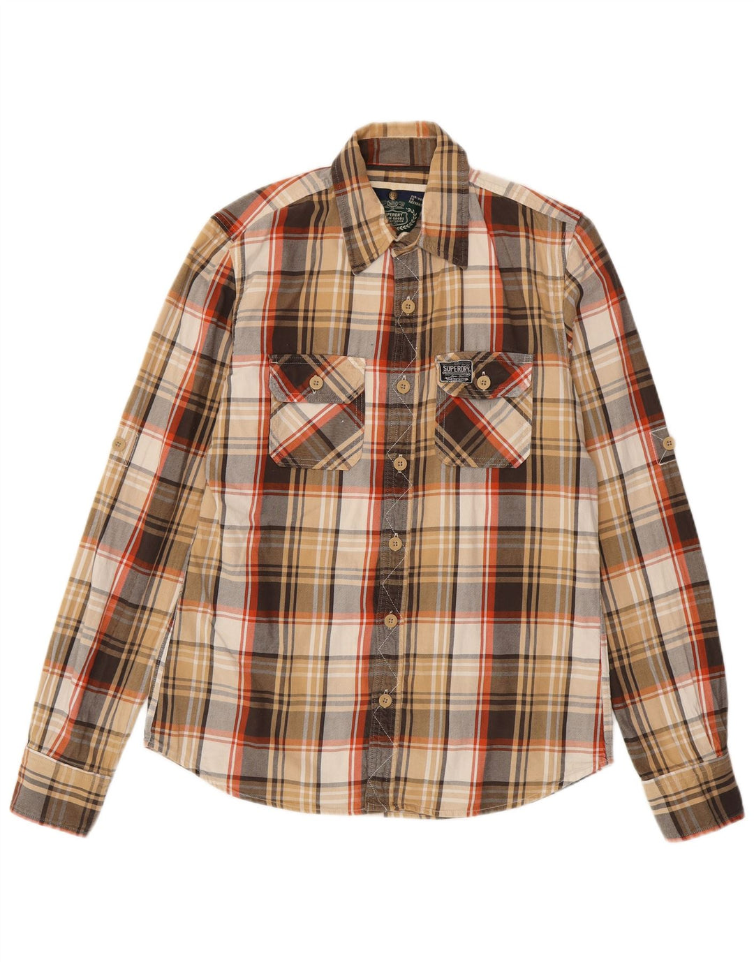Cămașă de flanel pentru bărbați SUPERDRY, bumbac cu carouri maro mari