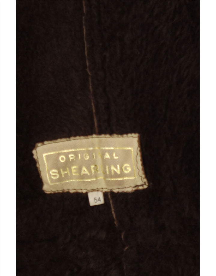 Palton dublu din shearling vintage pentru bărbați IT 54 2XL maro din shearling