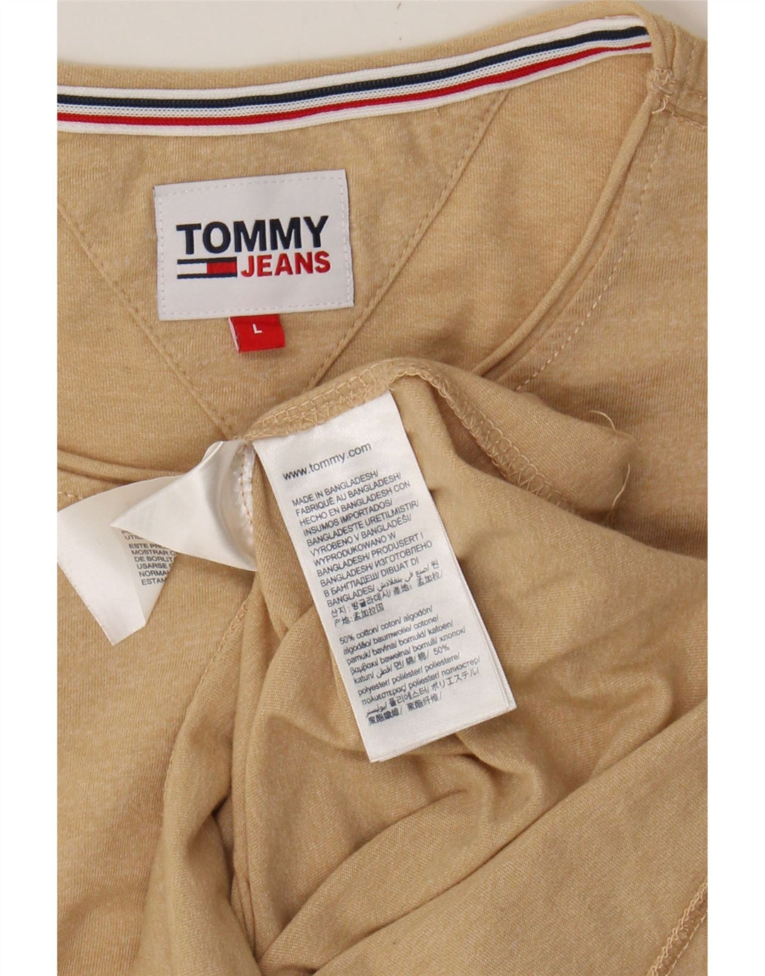 TOMMY HILFIGER Mens T-Shirt Top Large Beige Cotton Vintage Tommy Hilfiger and Second-Hand Tommy Hilfiger from Messina Hembry 