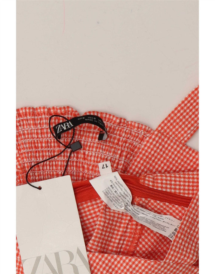 Crop top fără mâneci pentru femei Zara UK 8 mic, roșu, bumbac vichy