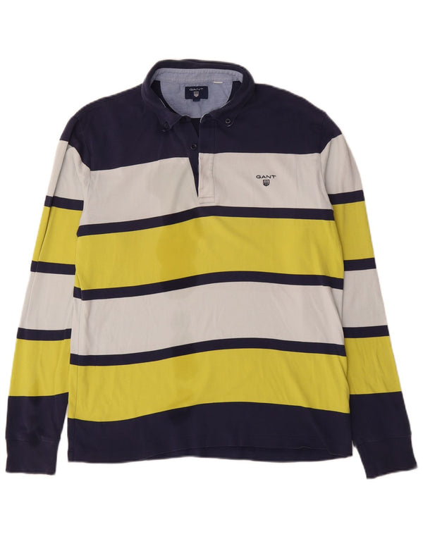 Tricou polo rugby cu mânecă lungă pentru bărbați Gant, bumbac cu dungi medii, multicolore