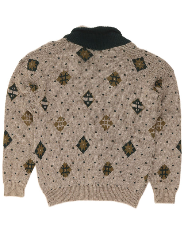 Cardigan Vintage pentru bărbați din lână mare, gri geometrică