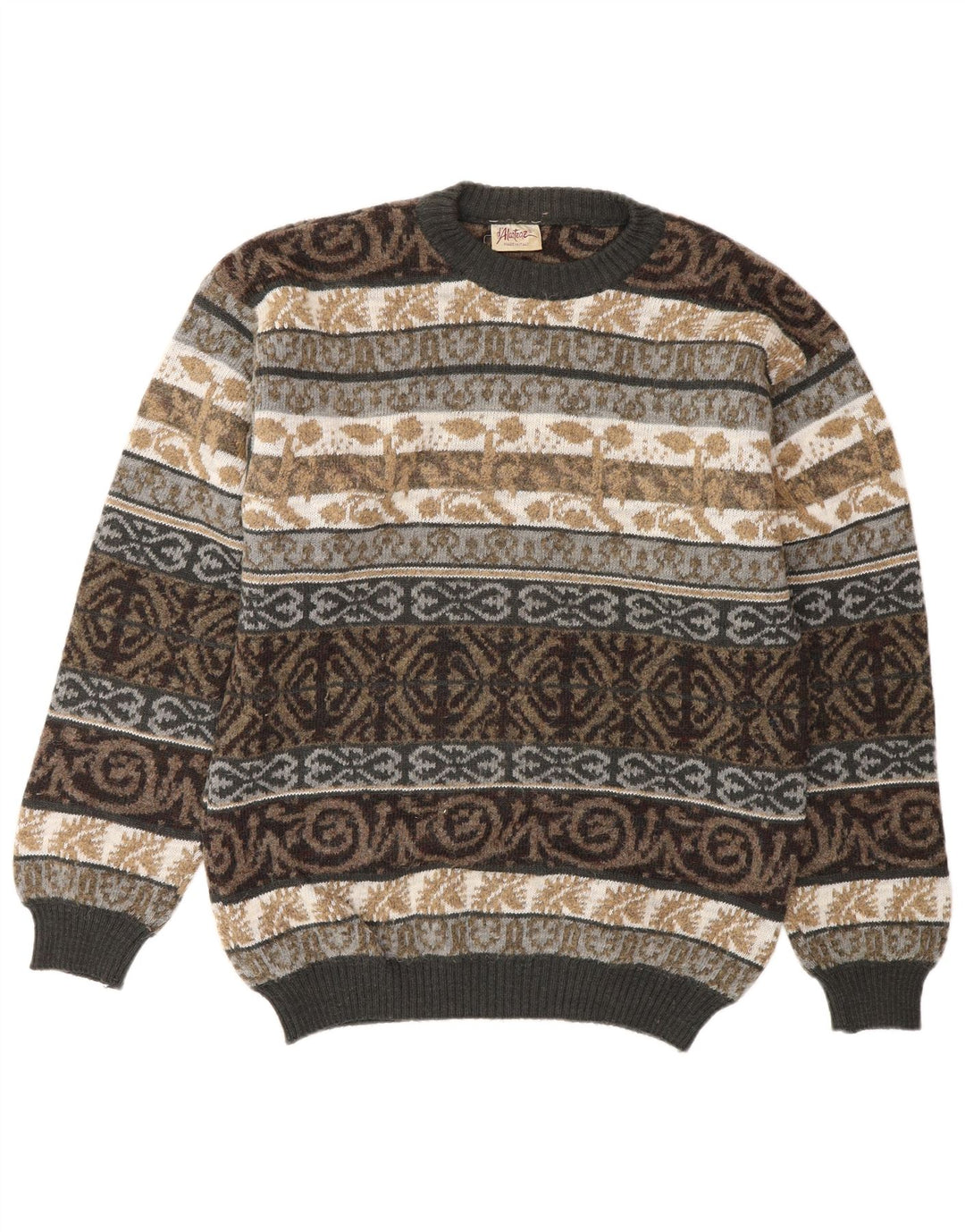 Pulover VINTAGE pentru bărbați cu gât crew pulover mediu multicolor din lână Fair Isle
