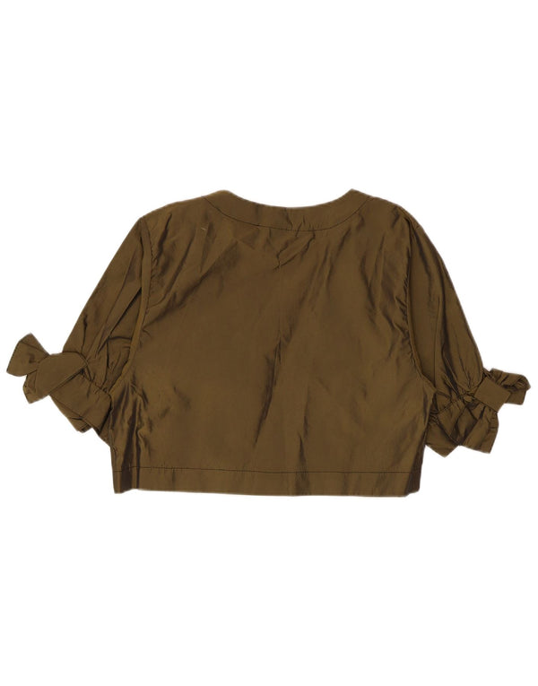Top bolero vintage pentru femei cu mâneci jumătate UK 14 Poliester kaki mediu