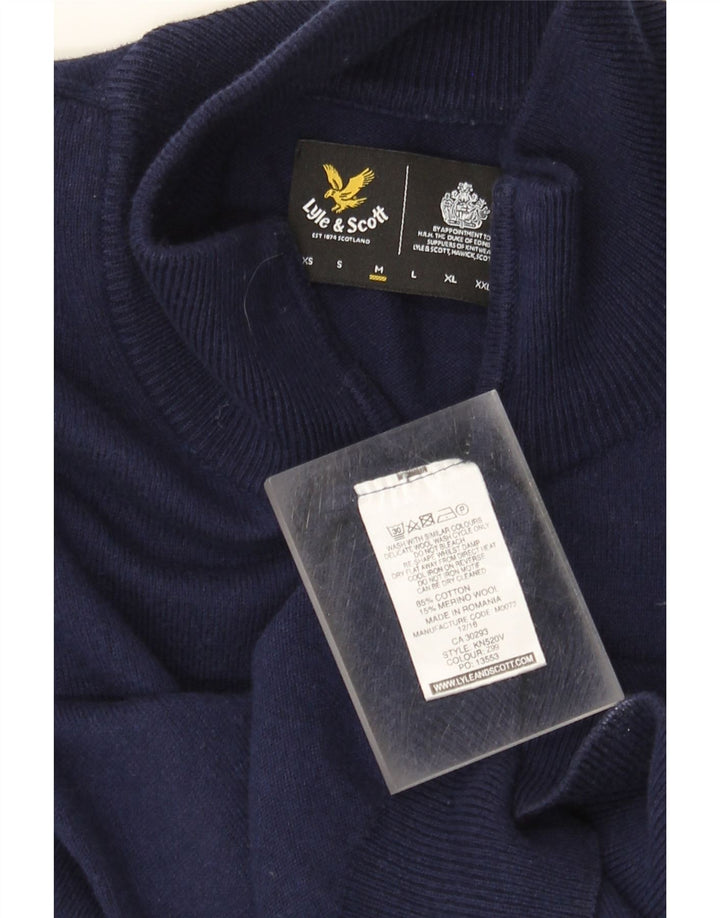 Pulover pentru bărbați Lyle & Scott, cu fermoar și gât, bumbac, albastru bleumarin mediu