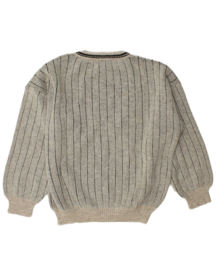 Pulover vintage pentru bărbați cu gât roșu IT 50, lână color bloc, gri mediu