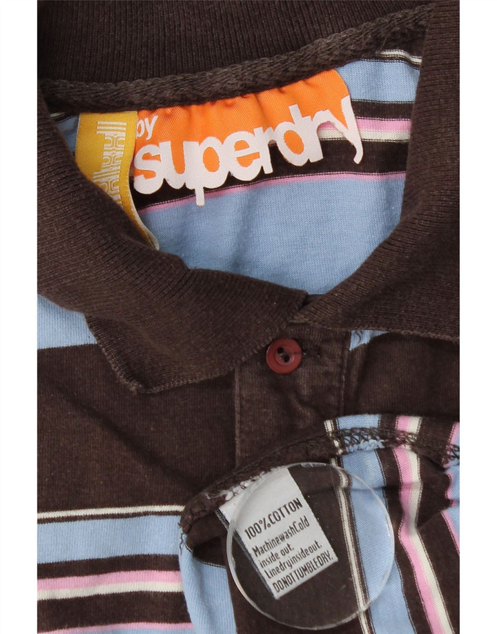 Tricou polo pentru bărbați Superdry, bumbac cu dungi maro mici