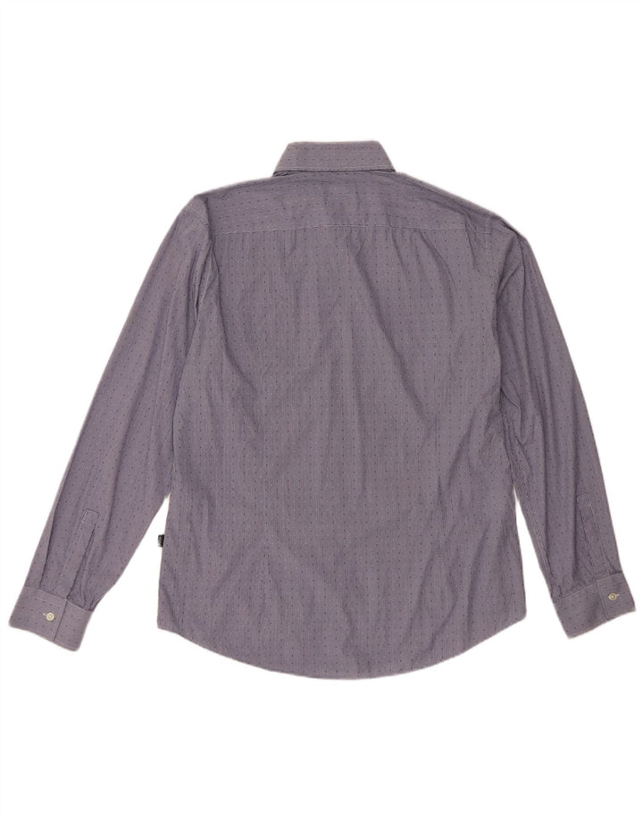 HUGO BOSS Mens Slim Fit Shirt Large Blue Spotted Cotton