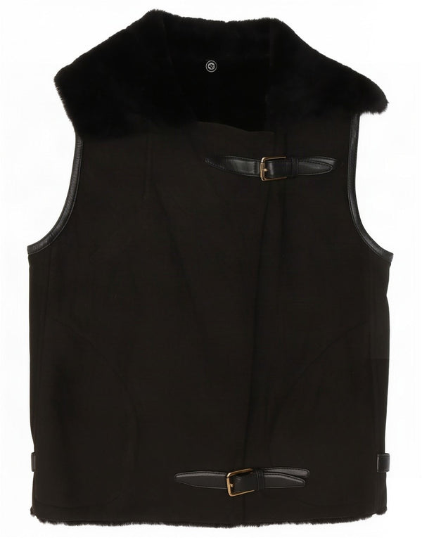 Vintage Womens Crop Sherpa Gilet EU 38 Medium Brown