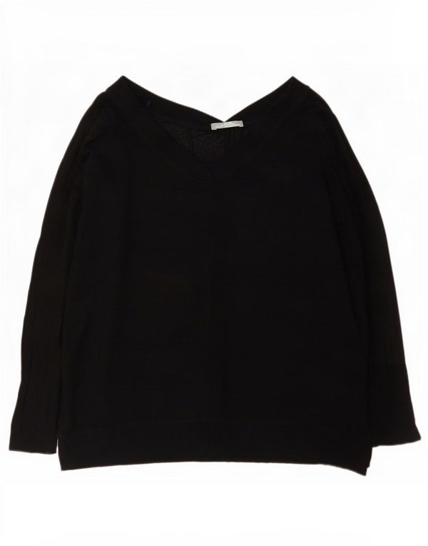 Pulover pentru femeie Zara supradimensionat cu decolteu în V UK 14 Medium Black Viscose