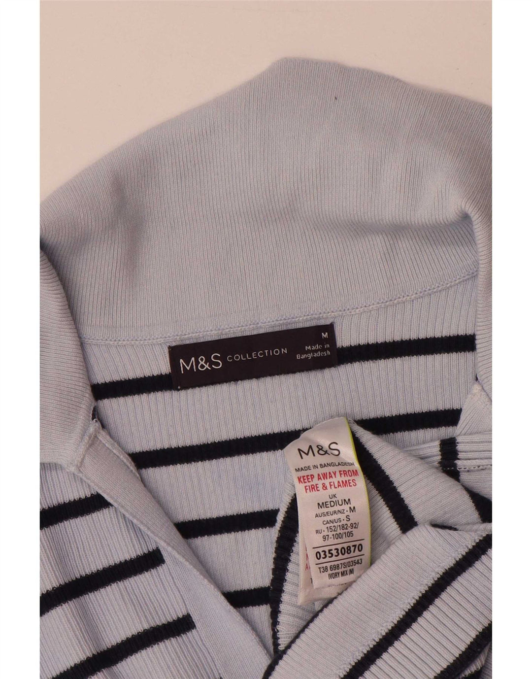Tricou polo pentru femei Marks & Spencer UK 14, bumbac cu dungi albastre medii