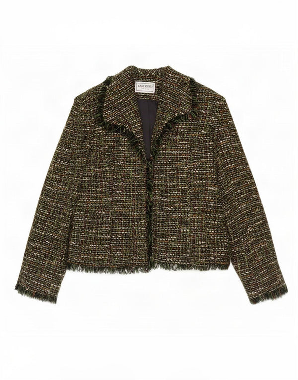 Jachetă vintage pentru femei mici, deschisă, US 14, XL, verde, acrilic