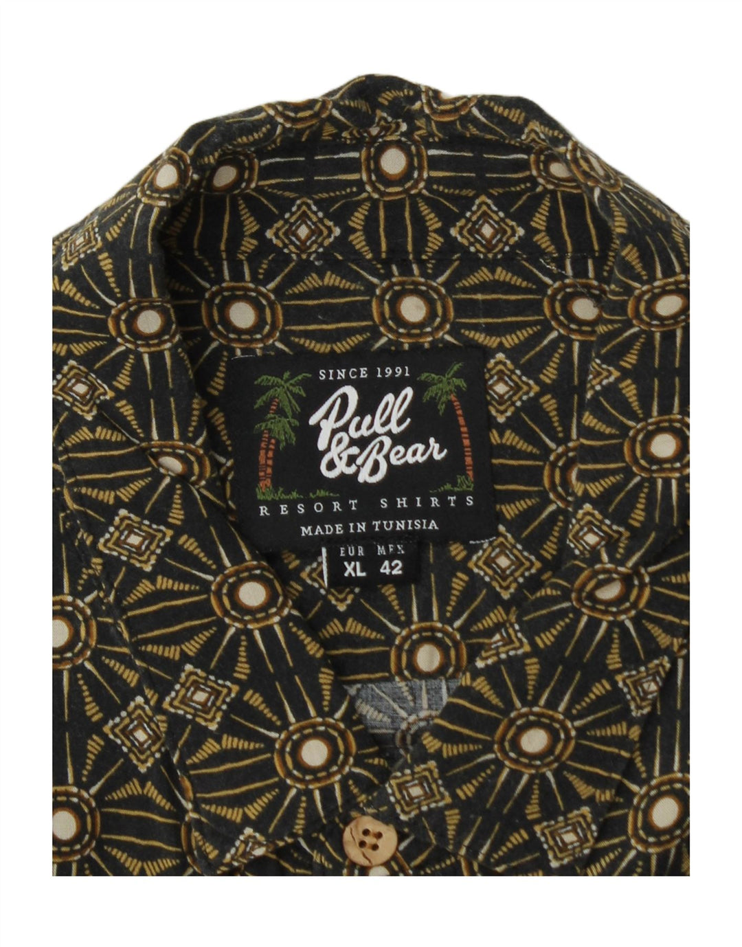 Cămașă cu mânecă scurtă pentru bărbați Pull & Bear XL Kaki Geometric