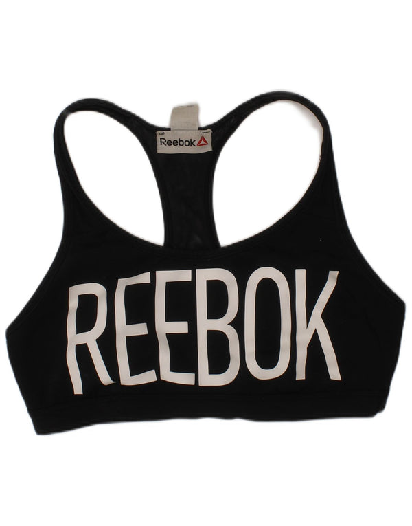 Reebok Womens Graphic Sport Bra Top UK 12/14 Medium Black Poliester Sports