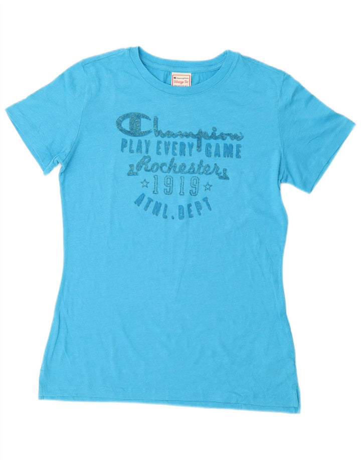 Tricou grafic pentru femei CHAMPION Heritage Fit Top UK 14, mare, albastru, bumbac
