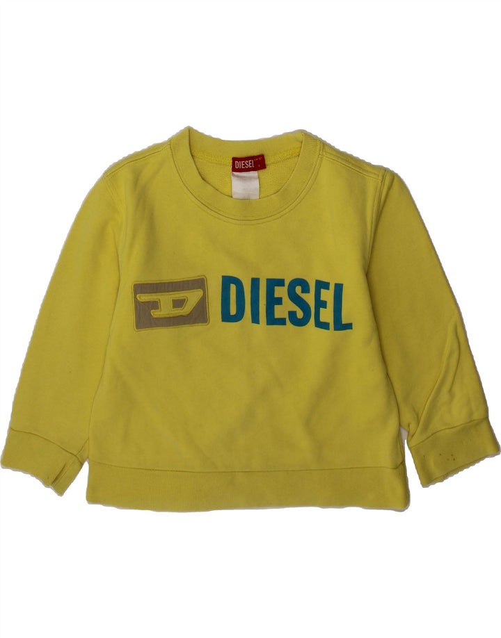 DIESEL Girls Graphic Sweatshirt Jumper 2-3 Years Yellow Vintage Diesel and Second-Hand Diesel from Messina Hembry 
