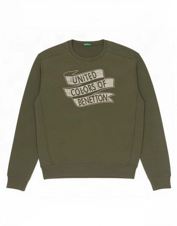 Pulover grafic Benetton pentru bărbați XL bumbac kaki