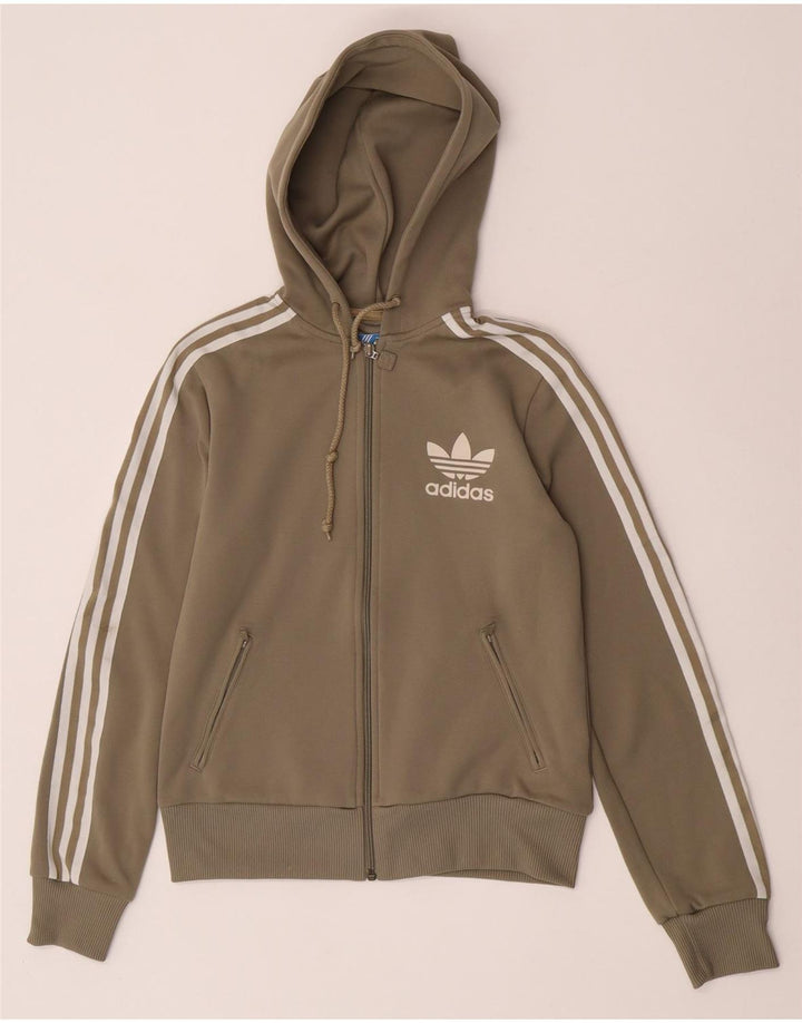 Pulover Adidas pentru femei, cu fermoar, UK 12 Poliester kaki mediu