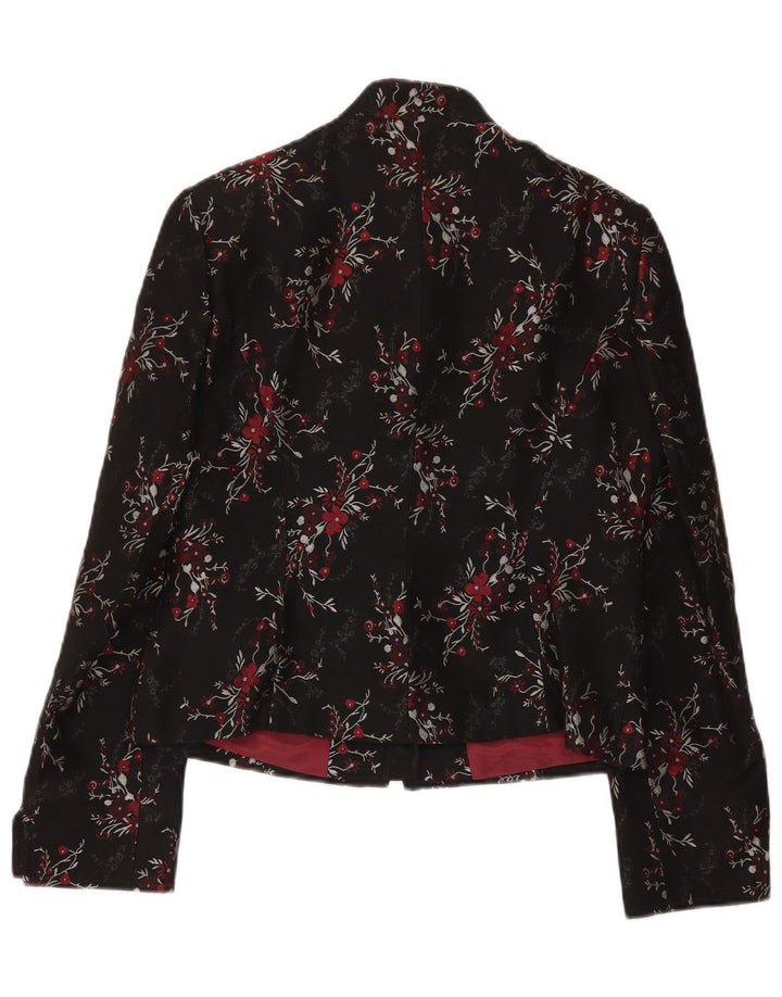 Jachetă vintage pentru femei cu 5 nasturi, UK 14, mare, negru, acetat floral