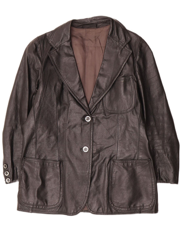 Jachetă vintage din piele cu 2 nasturi pentru femei UK 14 mare neagră