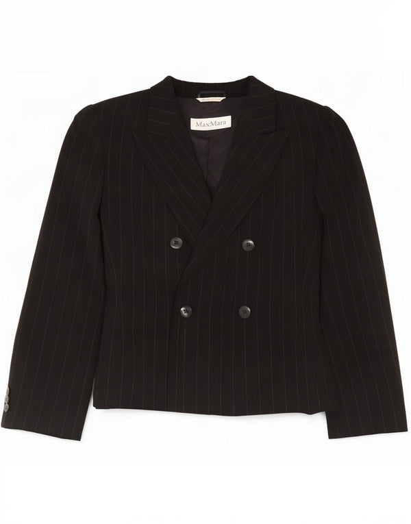 Jachetă Blazer pentru femei Max Mara, cu două piept, UK 12 Medium Black Pinstripe