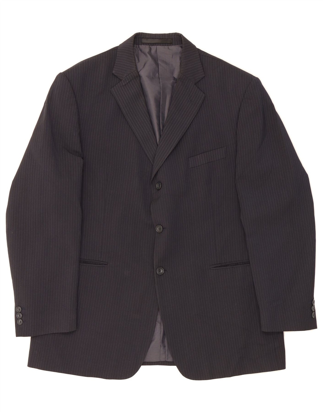 MARKS & SPENCER Mens Blazer Jacket UK 38 Medium Navy Blue Pinstripe Vintage Marks & Spencer and Second-Hand Marks & Spencer from Messina Hembry 