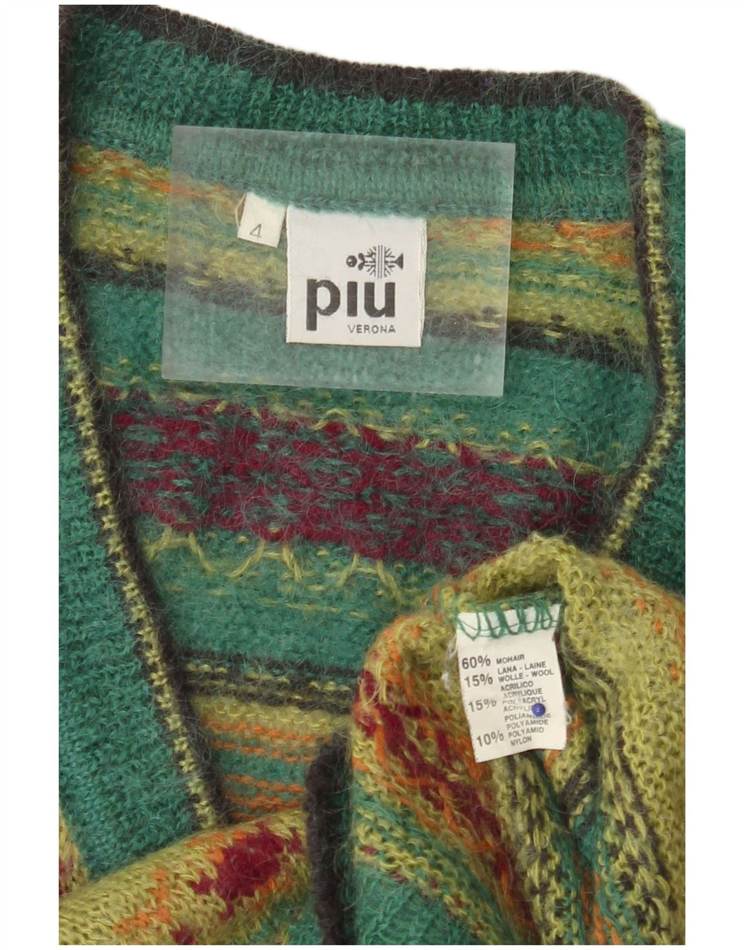 PIU VERONA Pulover cu decolteu în V pentru femei UK 14 Medium Green Fair Isle