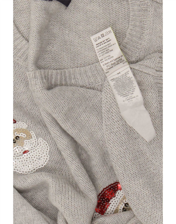 Pulover pentru femei Marks & Spencer cu decolteu rotund UK 14 Medium Gri de Crăciun