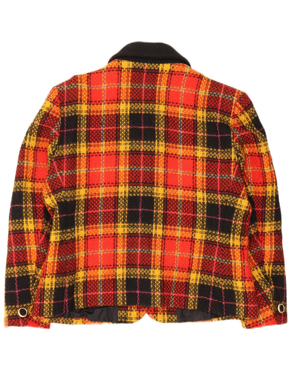 Jachetă vintage pentru femei cu 5 nasturi IT 48 XL Lână virgină cu carouri portocalii