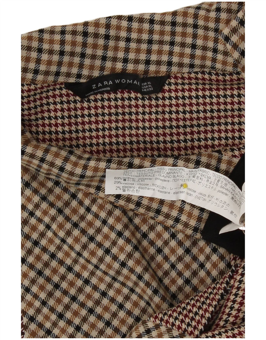 Bluză cu mânecă lungă pentru femei Zara UK 18 XL Maro Poliester vichy