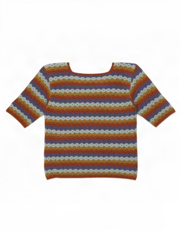 Bluză din croșetat vintage pentru femei UK 12 Medium, multicolore, cu dungi