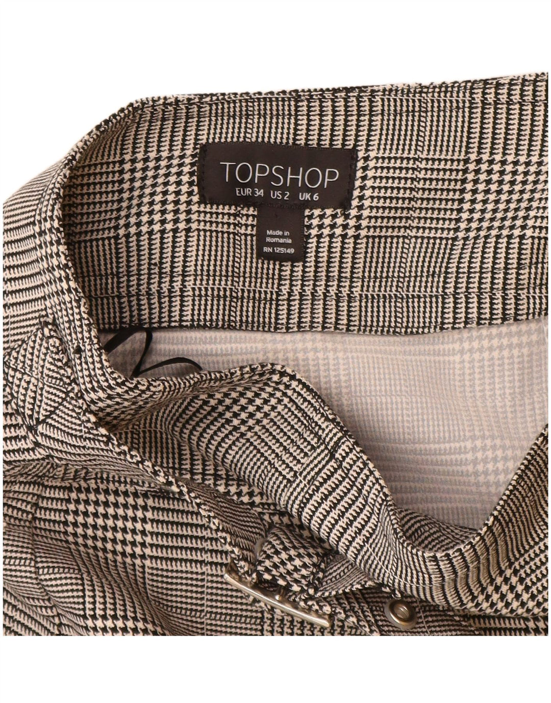 Fusta mini pentru femei Topshop UK 6 XS W24 poliester cu carouri gri