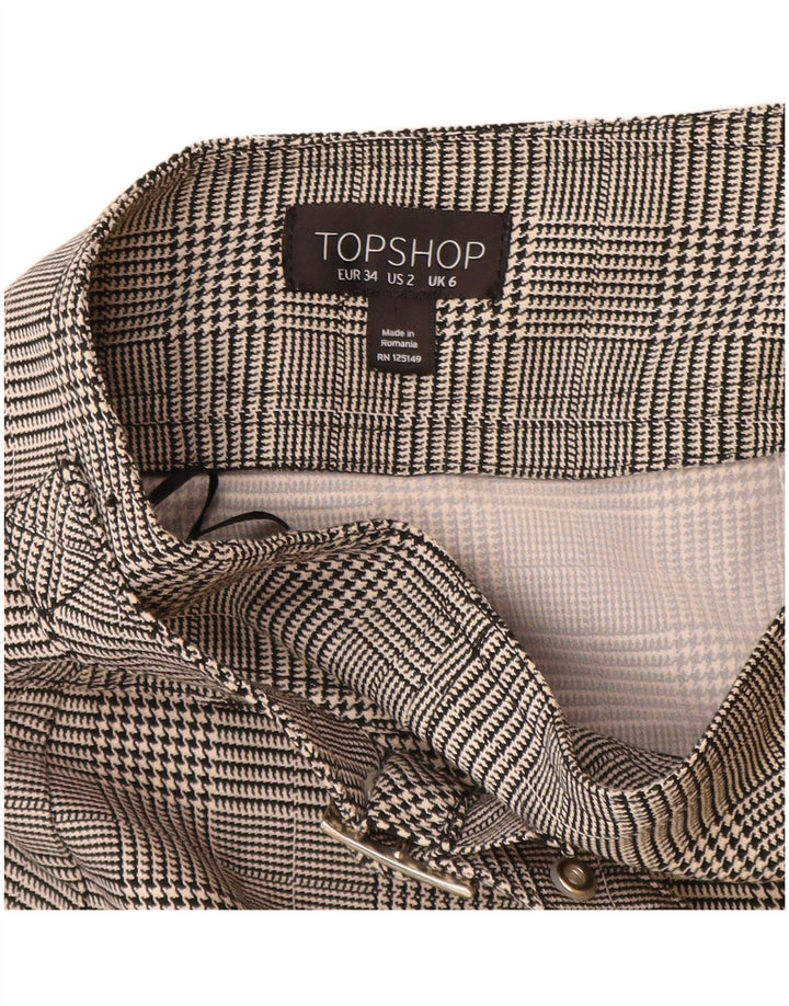 Fusta mini pentru femei Topshop UK 6 XS W24 poliester cu carouri gri