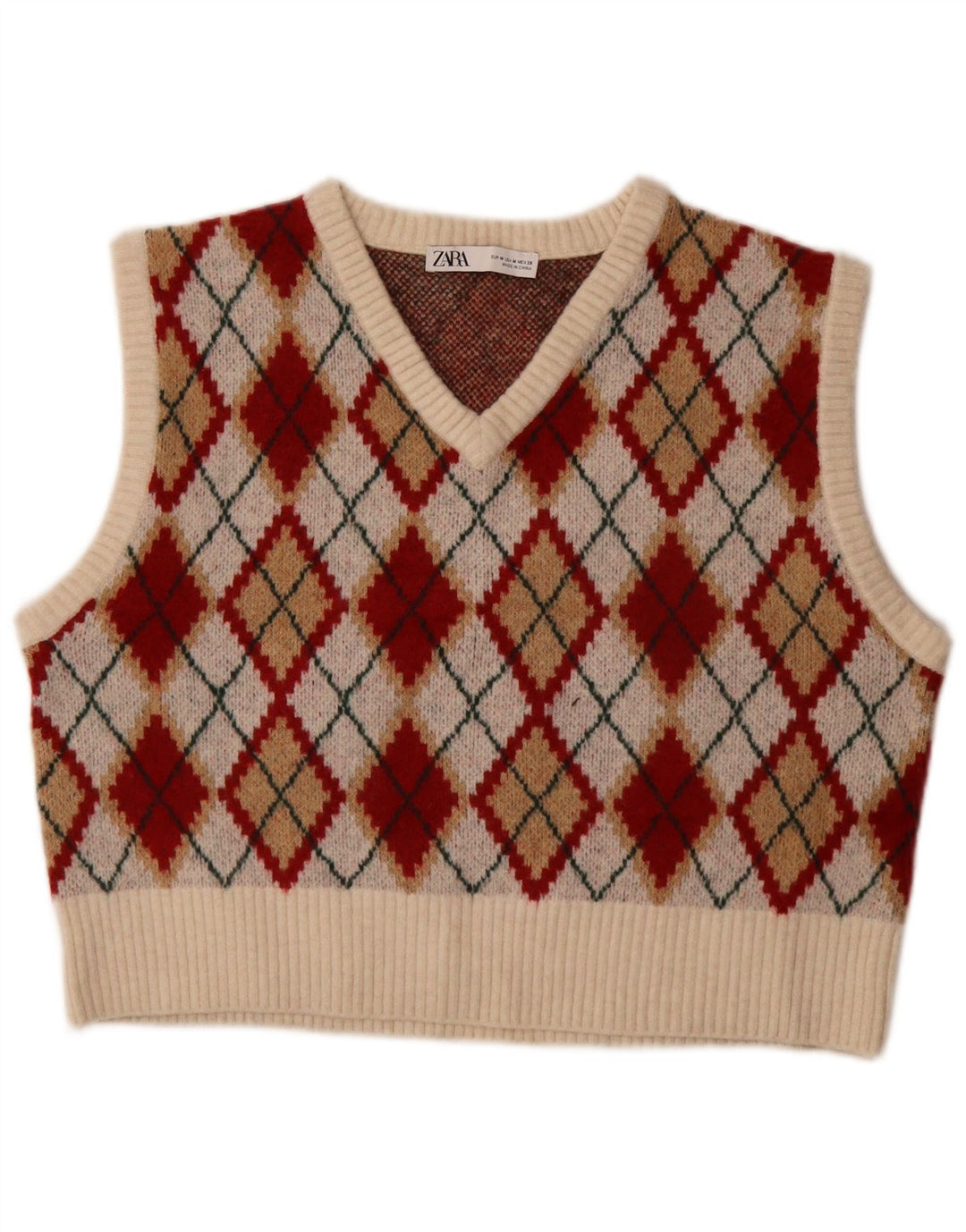 Top tanc pentru femeie Zara Crop Vest UK 14 Medium Multicolor Argyle/Diamond