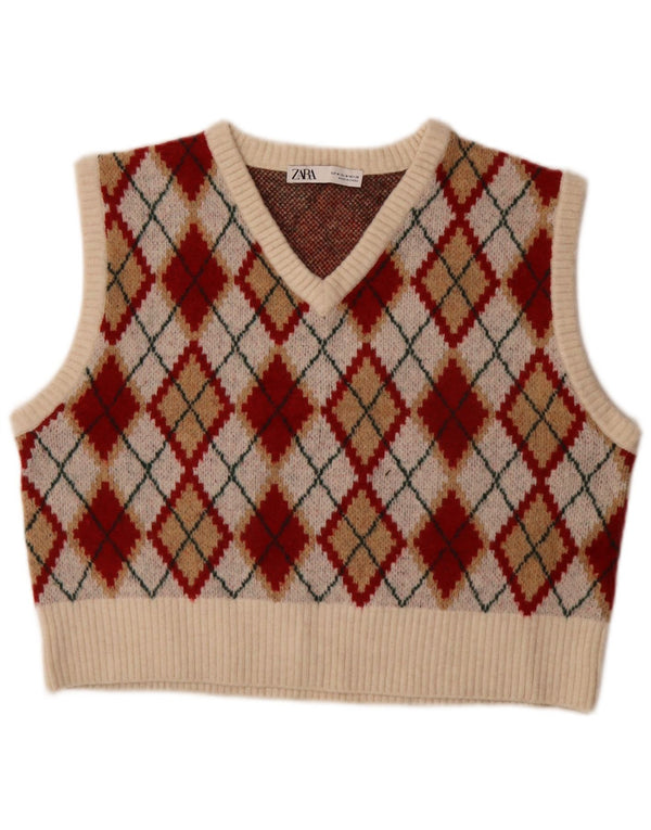 Top tanc pentru femeie Zara Crop Vest UK 14 Medium Multicolor Argyle/Diamond